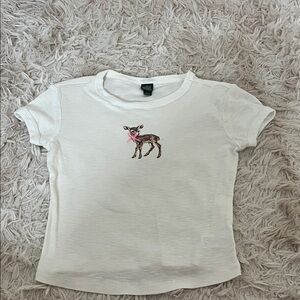 wild fable White Tee with Embroidered Fawn and Pink Bow Accent